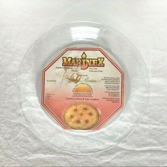 Marinex Santa Marina 1 Quart Glass Pie Plate With Label Oven Microwave Safe - Picture 1 of 6